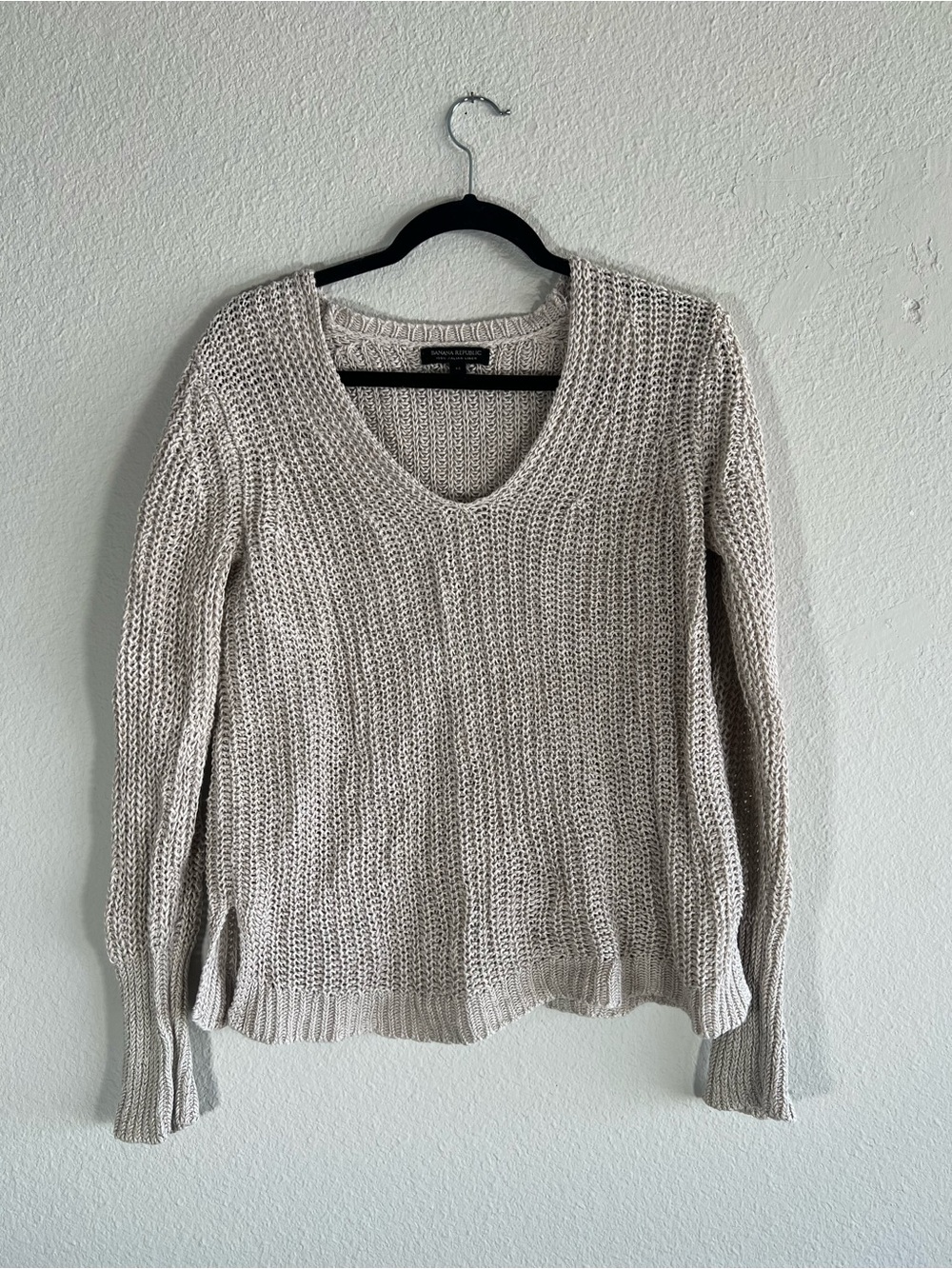 Banana Republic 100% Italian Linen Chunky Oatmeal Beige Sweater